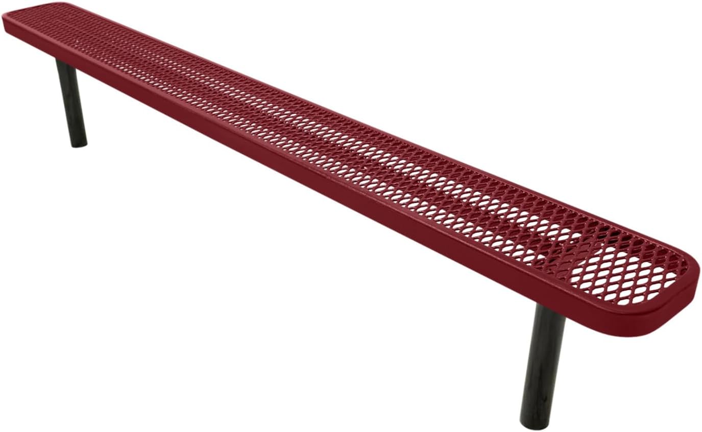 Coated Outdoor Furniture Heavy-Duty Outdoor Bench Thermoplastic Coated, Expanded Metal, Commercial-Grade Seating, Made in America (Inground Without Back, 8 Ft, Burgundy)