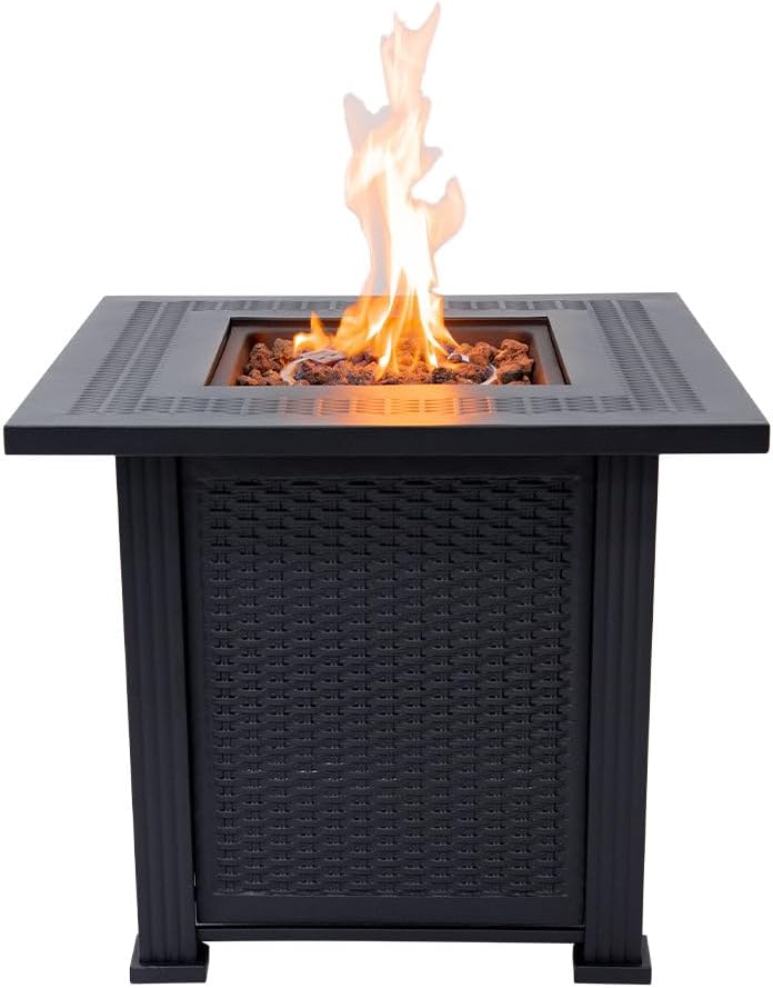 Lausanne Propane Fire Pit Table 28” Outdoor Firepit 50,000 BTU Firepits for Outside with Lava Rocks and Removable Lid Metal Fire Pit Outdoor Fireplace Propane Fire Pits for Outside CSA Certified