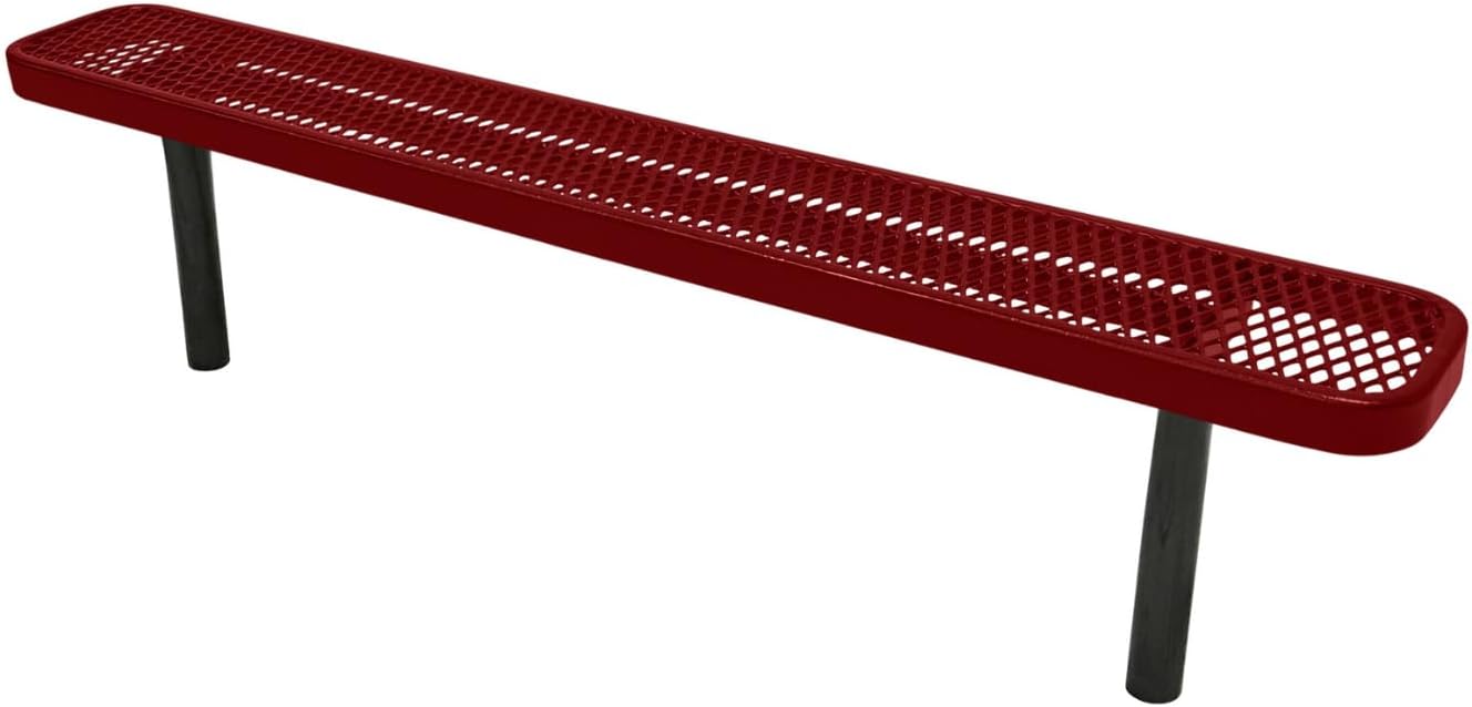 Heavy-Duty Outdoor Bench Thermoplastic Coated, Expanded Metal, Commercial-Grade Seating, Made in America (Inground Without Back, 6 Ft, Textured Burgundy)