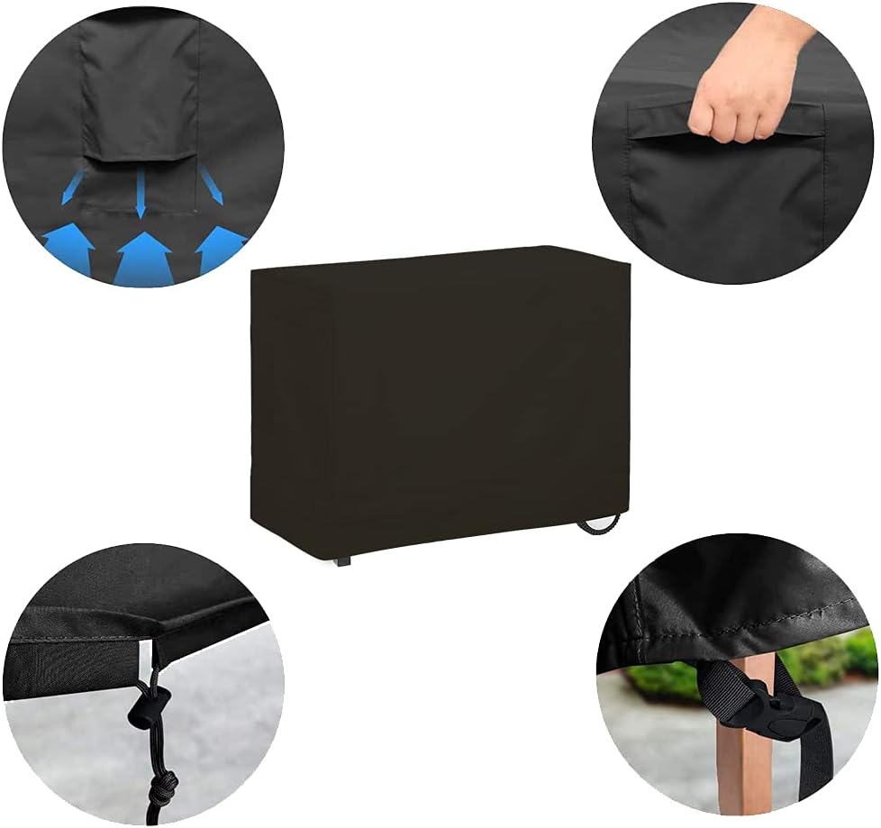Outdoor Dining Cart Cover for Royal Gourmet Double-Shelf Movable Prep Grill Side Table Heavy Duty Waterproof Cover for Stainless Steel Top BBQ Pizza Oven Kitchen Work Table, Black