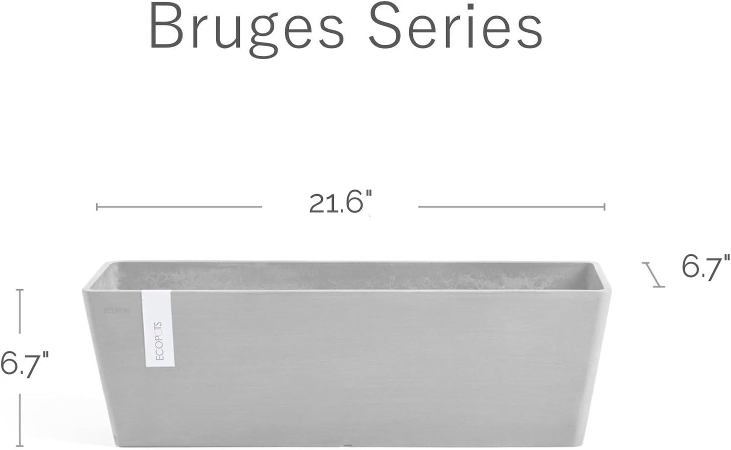 Ecopots Modern Recycled Bruges Plastic Indoor/Outdoor Rectangular Flower Pot Planter, White Grey, 21.5"