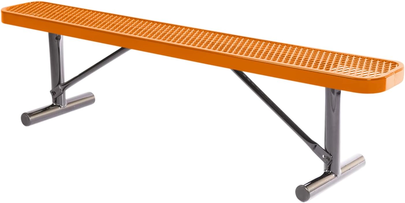Coated Outdoor Furniture Heavy-Duty Portable Outdoor Bench Thermoplastic Coated, Expanded Metal, Commercial-Grade Seating, Made in America (Portable Without Back, 6 Ft, Orange)