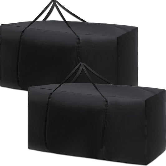 Silkfly 2 Pcs Patio Cushion Storage Bags 68" L x 30" W x 20" H Outdoor Cushion Storage Bag with Handles Waterproof Extra Large 420D Oxford Fabric Heavy Duty Zippered Furniture Pillow Protective, Black