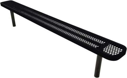 Coated Outdoor Furniture Heavy-Duty Outdoor Bench Thermoplastic Coated, Expanded Metal, Commercial-Grade Seating, Made in America (Inground Without Back, 8 Ft, Black)