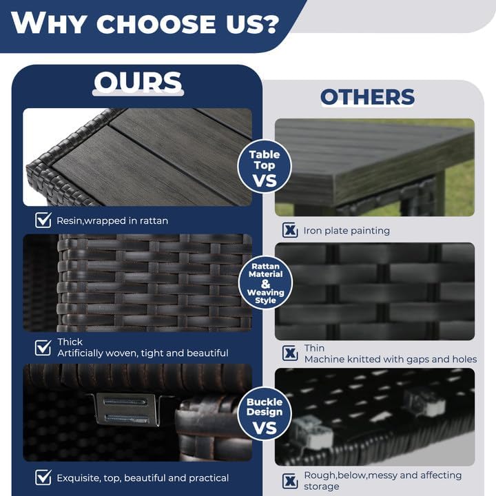 Grand patio Wicker Storage Cabinet Outdoor Waterproof Buffet Cabinet Patio Bar Table with Two Doors and Shelves Wicker Sideboard for Garden Kitchen Pool Dark Brown