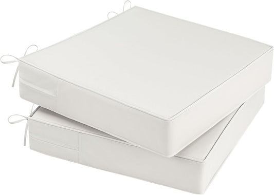 Outdoor Chair Cushions Set of 2 for Patio Furniture 19x19x4 Inch Waterproof Patio Chair Cushion 3 Year Color Fastness Square Elastic Foam Garden Sofa Couch Pads with Ties and Handle,Beige