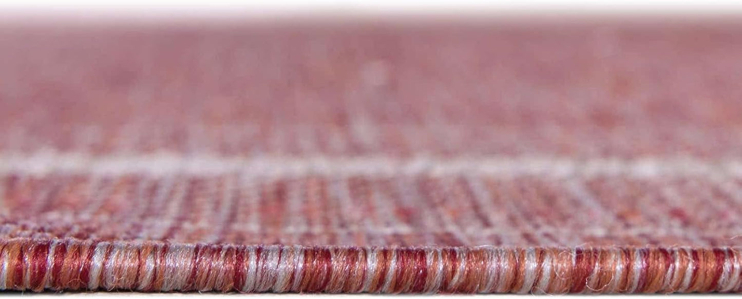 Unique Loom Outdoor Border Collection Area Rug - Soft Border (13'Square, Rust Red/ Ivory)