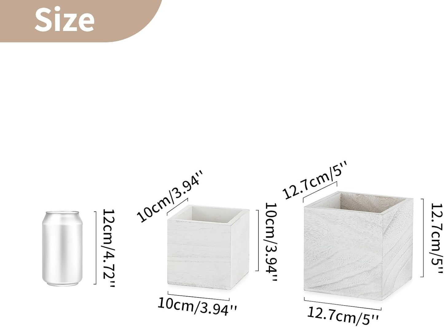 NUPTIO Wooden Box for Centerpiece Wedding: 6 Pcs Rustic Square Planter Box FarmhouseTable Fall Decor - 4×4" & 5×5" Whitewashed Small Wood Vases Flower Pots for Windowsill Home Garden