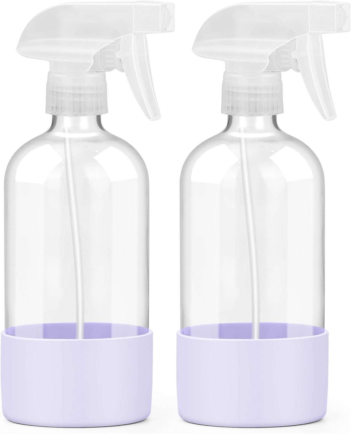 2 Pack Glass Spray Bottles with Silicone Sleeve, 16 oz Empty Refillable Containers with Adjustable Spray Nozzles, Spray Bottles for Hair, Cleaning Solutions and Plants Purple