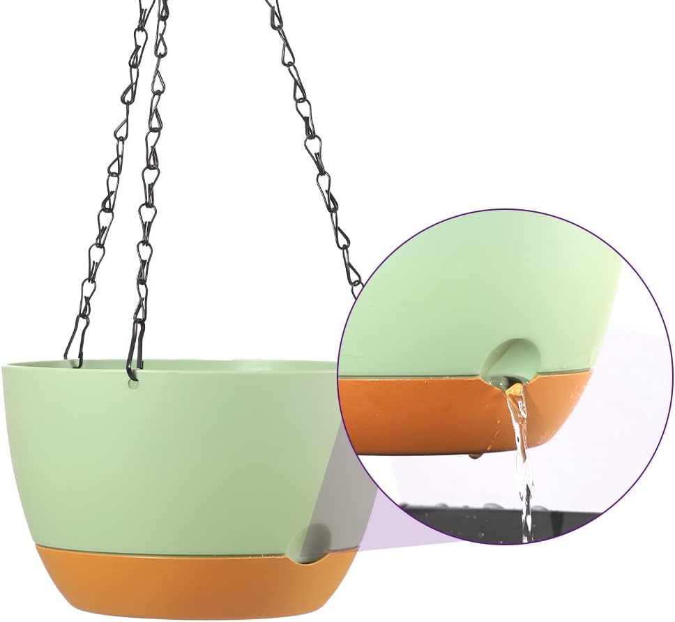 2 Pack Plastic Hanging Planters Set ,8.3 Inch Hanging Flower Plant Pot with Drainage Hole for Indoor Outdoor Plants, Round Hanging Basket with Removable Tray for Home Garden Porch Balcony Patio Decor