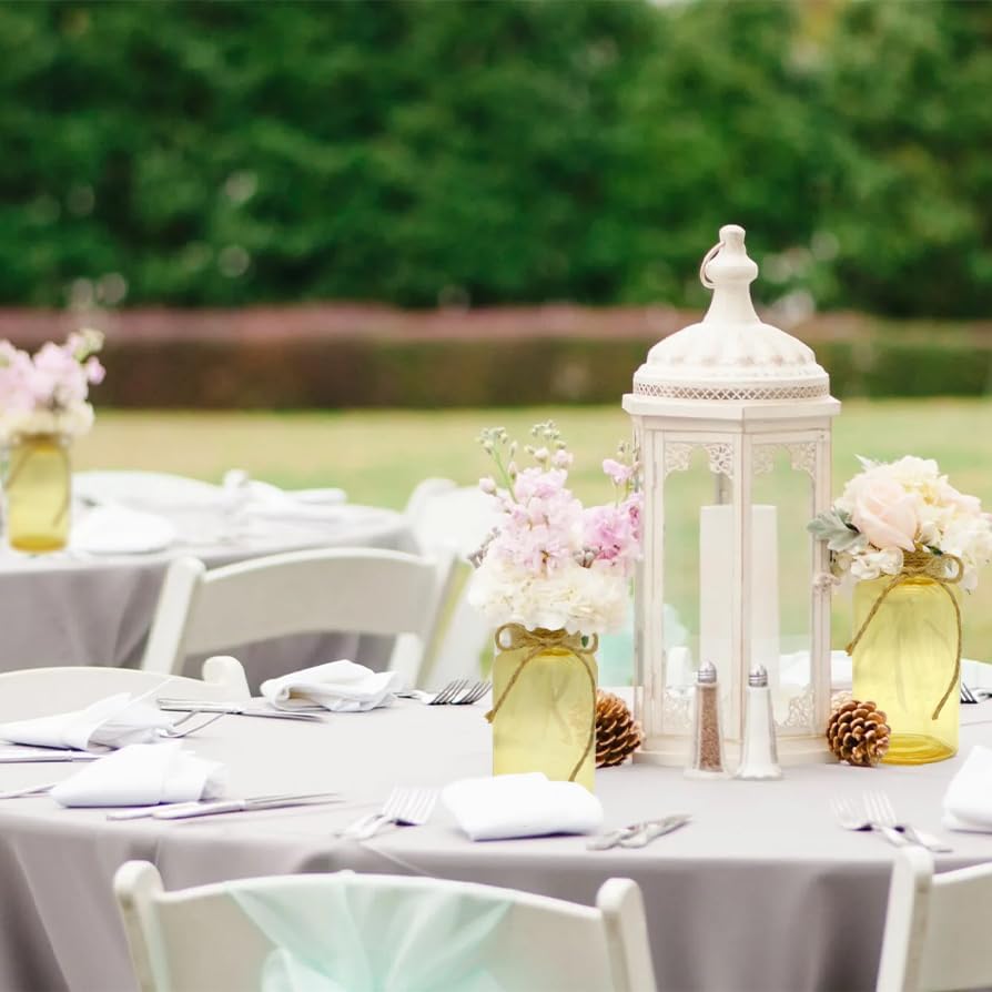 Vintage Glass Flower Vase，12 Pack Gold Amber Farmhouse Glass Centerpiece Vases Mason Jars for Weddings, Parties & Home Decor Bulk (12, Gold)