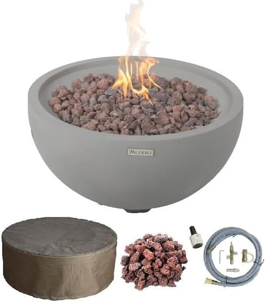 AMS Fireplace | Modeno | Nantucket | Firepit Table | Cover and Lava Rocks Included | (Fuel: Natural Gas - Light Gray)