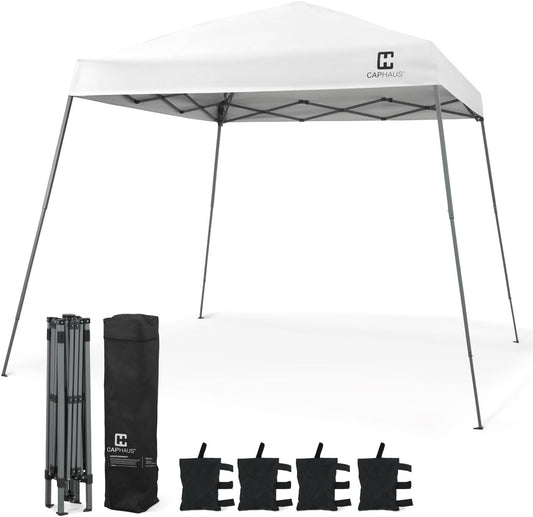 CAPHAUS One-Push Pop Up 8x8 Canopy Tent, Heavy-Duty Commercial Grade with Central Lock, Portable Instant Folding Shelter with10x10 Base, Perfect for Outdoor Beach Canopy, White