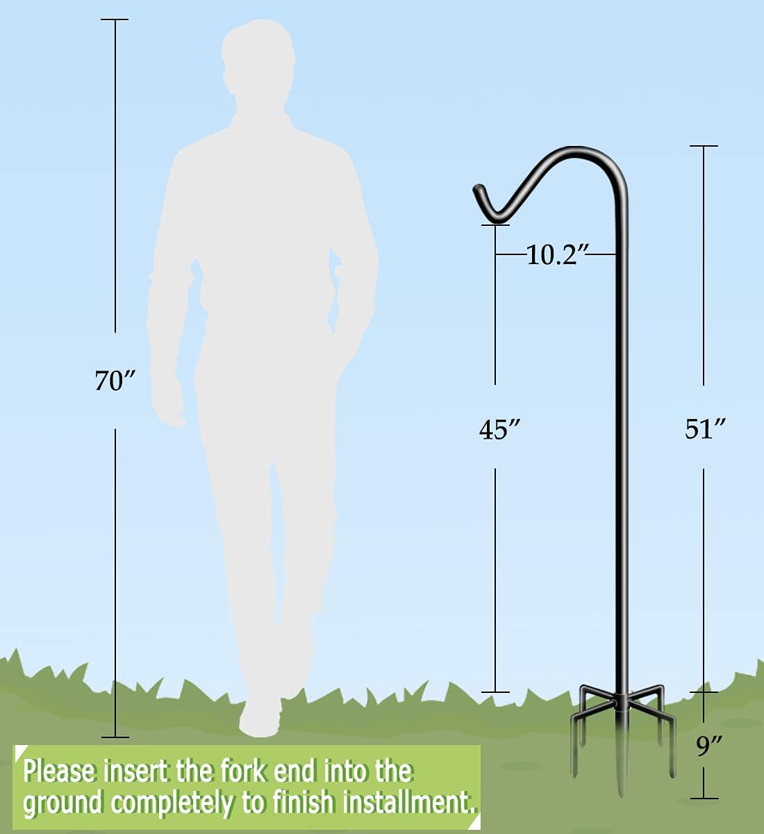 Garbuildman 60 Inch Tall Shepherd Hooks with 5-Forked Base, Adjustable Heavy Duty Bird Feeder Pole Stand Hanger for Outdoor, Shiny Black, 2 Pack