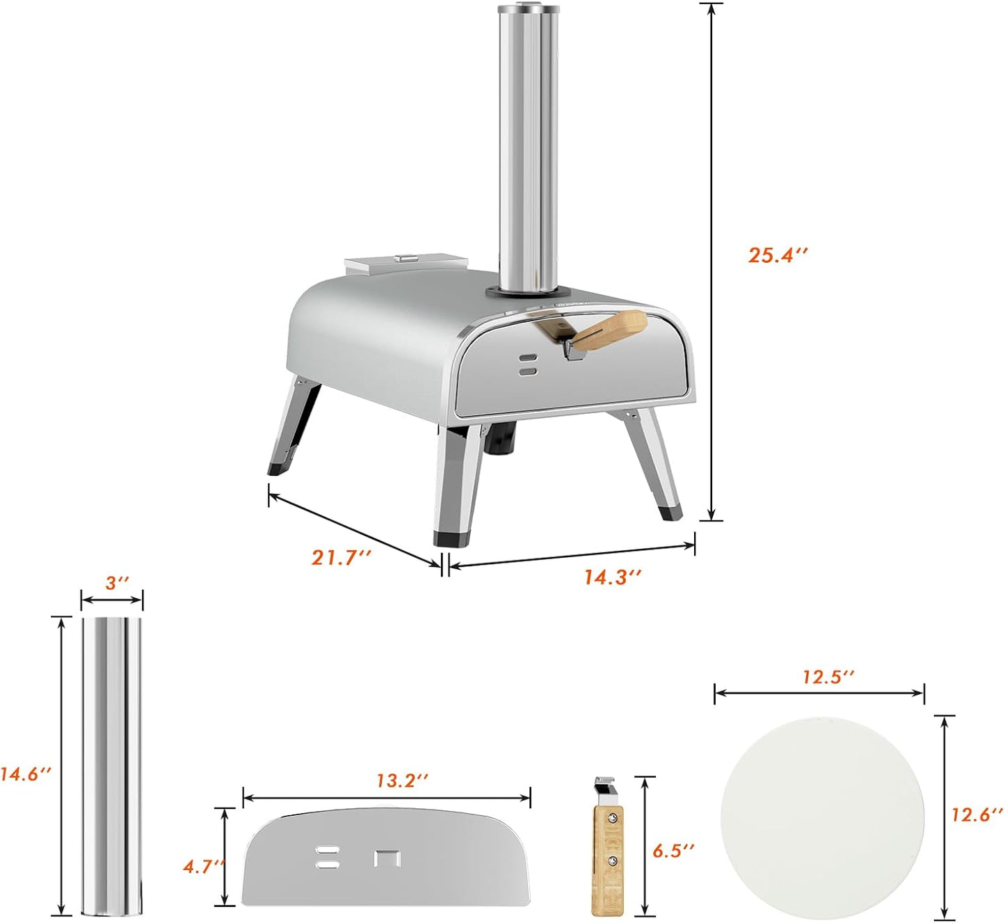 Outdoor Pizza Oven 12" Wood Pellet Pizza ovens With Rotatable Round Pizza Stone Portable Wood Fired with Built-in Thermometer Pizza Stove for Outside Backyard Camping Picnics (Grey-revolving)