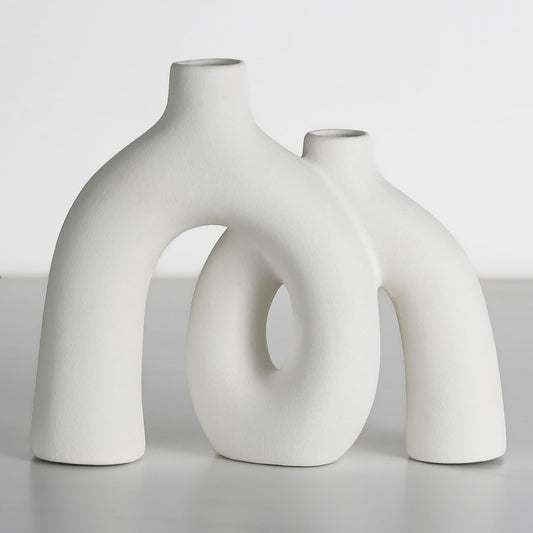 CEMABT Modern Nordic Boho Vase Set - Elegant White Matte Ceramic Home Decor for Living Room, Bookshelf, Mantel, Entryway Table & Console Décor | Shelf Decorations Gift