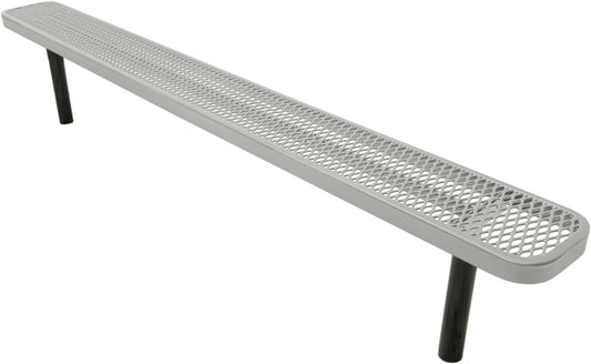 Coated Outdoor Furniture Heavy-Duty Outdoor Bench Thermoplastic Coated, Expanded Metal, Commercial-Grade Seating, Made in America (Inground Without Back, 8 Ft, Grey)