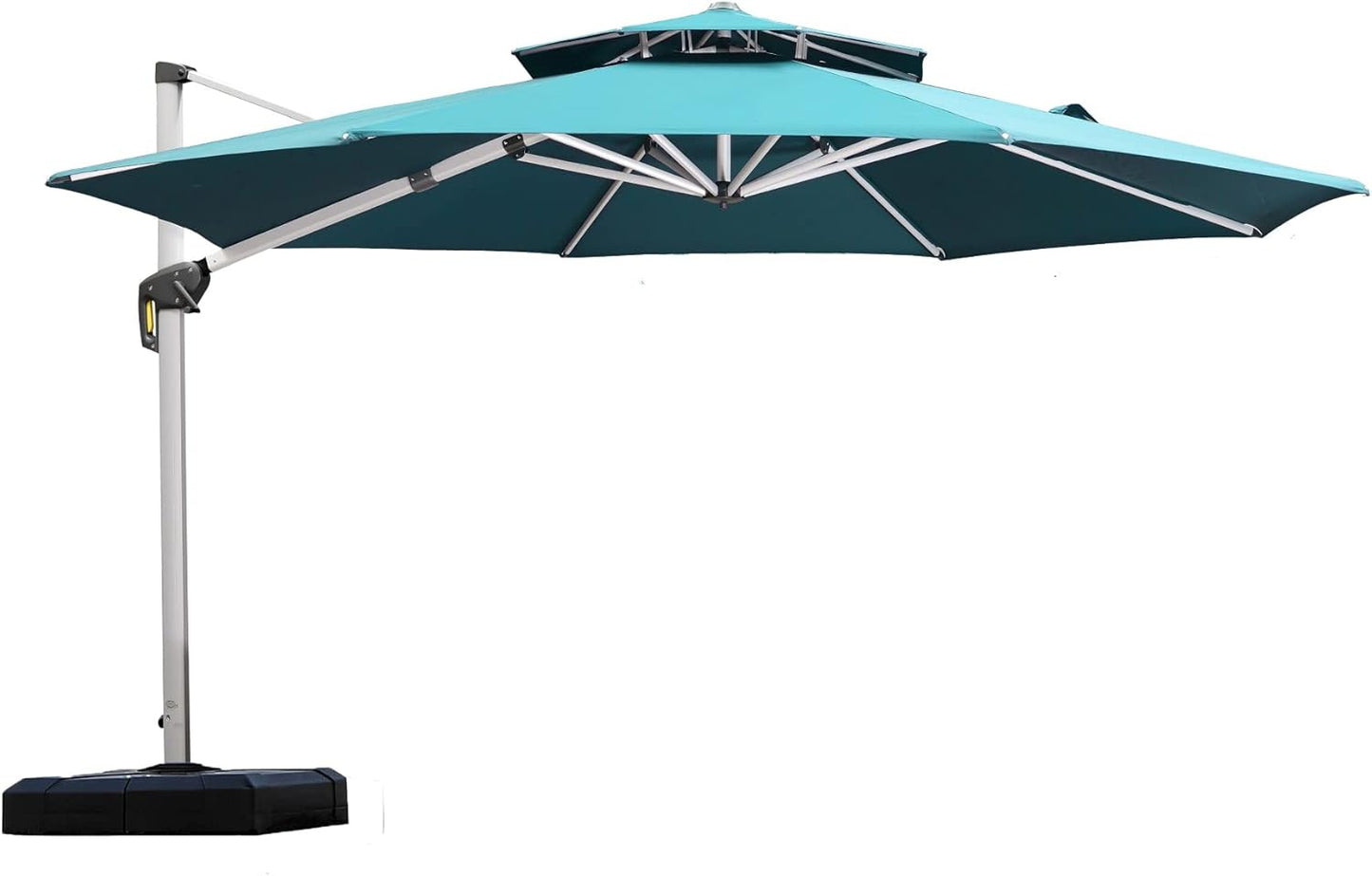 PURPLE LEAF 12 Feet Double Top Round Deluxe Patio Umbrella Offset Hanging Umbrella Outdoor Market Umbrella Garden Umbrella, Turquoise Blue