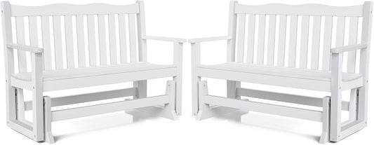 Stoog Outdoor Glider Benches Set of 2, All-Weather Patio Glider with 800 lbs Weight Capacity, Never Fade or Rot, for Porch, Backyard, and Garden, White