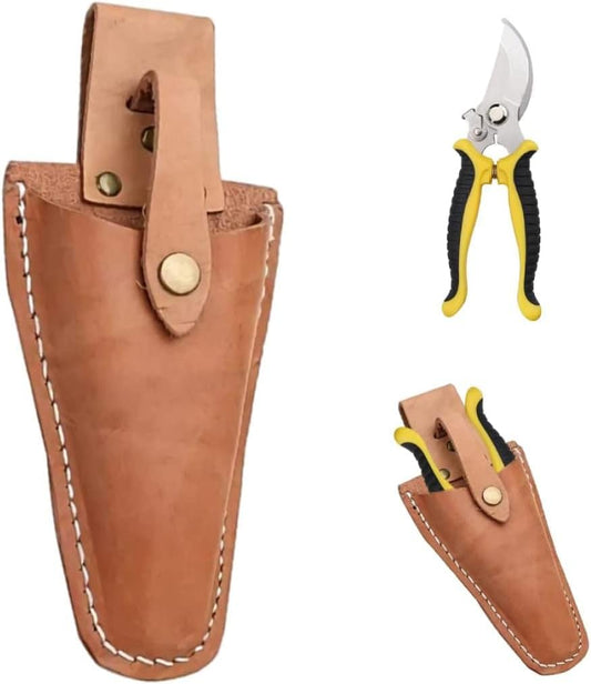 Leather Sheath for Scissors, 1Pack Leather Sheath Tool Holsters, Garden Pruner Sheath, Belt Holder Pouch Bag, Protective Leather Cover, Leather Hand Pruner Sheath for Garden Pliers with Snap