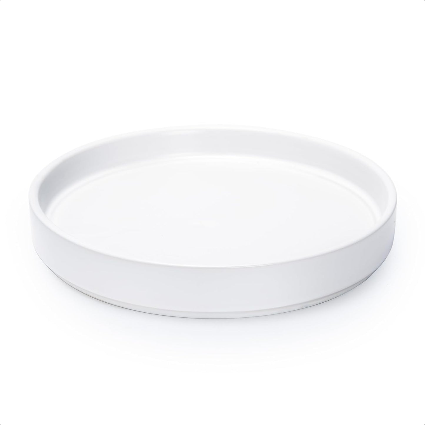 D'vine Dev Modern Round 8.7 Inch Ceramic Plant Pot Saucer, Planter Pot Drainage Tray for Indoor Plants, Matte White, 97-T-A-4