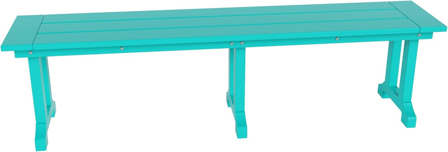 WestinTrends Malibu 65" Outdoor Dining Bench, All Weather Resistant Poly Lumber Patio Garden Bench Trestle Long Bench for Both Outdoor and Indoor, Turquoise