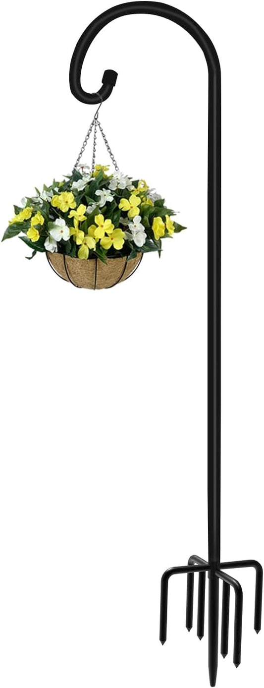 92 inch Outdoor Shepherd Hook with Upgraded 7 Prong Base (1 Pack), Adjustable Heavy Duty Garden Hanging Stake for Bird Feeder Solar Light Plant Hanger Wedding Decor, Matte Black