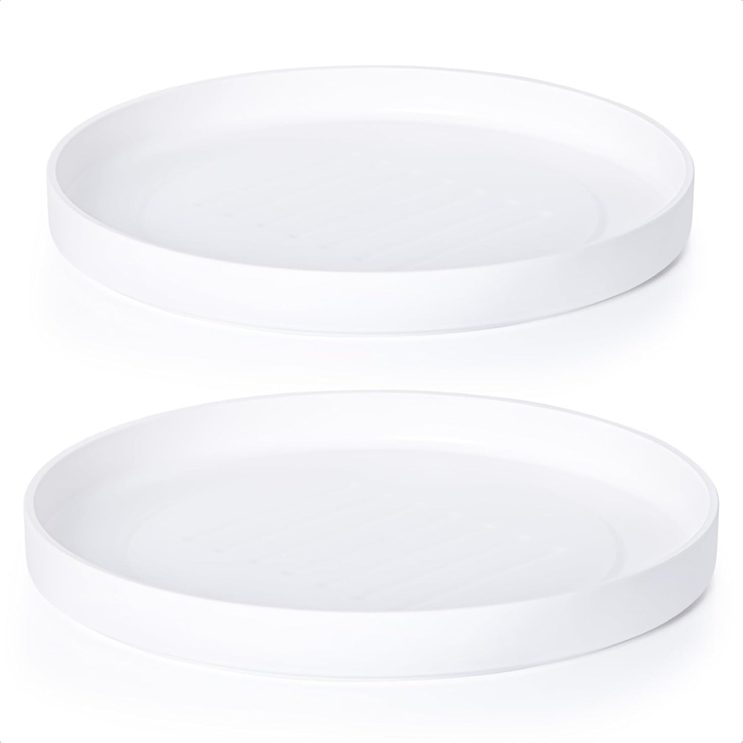 Phoenix Vine 14 Inch Plastic Plant Saucer Water Drip Tray, Heavy Sturdy Round Plant Drainage Tray for Indoors Outdoor, Set of 2, Matte White, 21-TY-14W-2