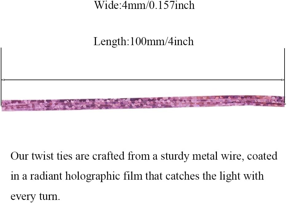 HAHIYO 300Pcs 4inches Holographic Pink Metal Twist Ties Bread Candy Coffee Bag Ties Plant Garden Twist Ties for Cellophane Treat Bags Gift Wraping Bags Plastic Bags Party Cake Present Art Crafts