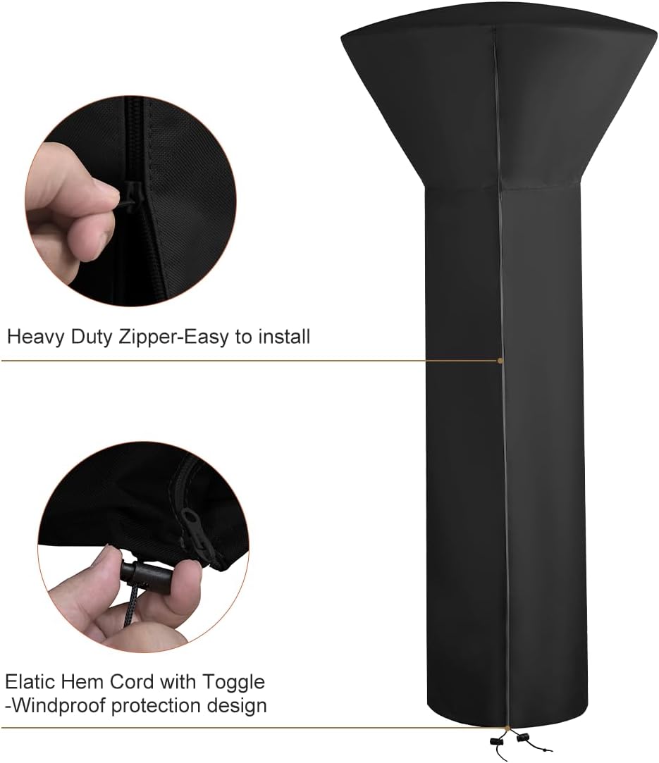 Vailge Patio Heater Covers with Zipper and Storage Bag,Heavy Duty 600D Oxford Waterproof Outdoor Heater Cover Wind-Resistant Dustproof UV-Resistant,Black,89'' Height x 33" Dome x 19" Base