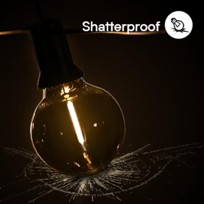 25FT LED Globe String Lights,Waterproof Hanging String Light with 15 Warm White Shatterproof G40 Bulbs(1 Spare), for Indoor/Outdoor Commercial Decor (25FT)