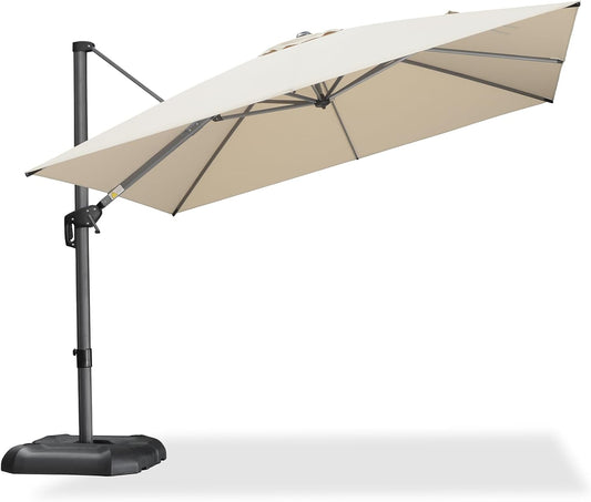 PURPLE LEAF 10 Feet Patio Umbrella Outdoor Cantilever Square Umbrella Aluminum Offset Umbrella with 360-degree Rotation for Garden Deck Pool Patio, Beige
