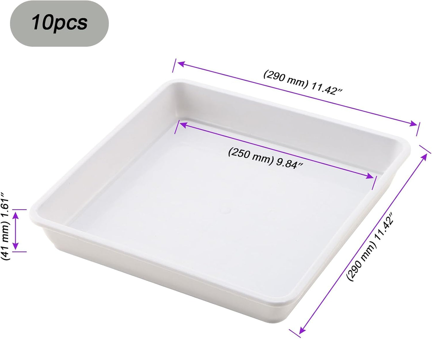 JOIKIT 10 PCS 11.4 x 11.4 Inch Square Plant Saucer, 1.6 Inch Deep Plastic Square Planter Base Bottom Pot Trays, Drip Plates for Plant Pot IndoorsOutdoor, White