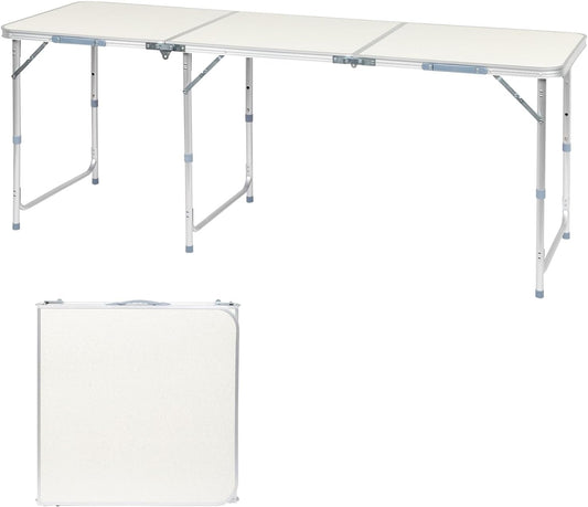 Outvita 6ft Portable Folding Camping Table, Outdoor Waterproof Adjustable Height Table, Aluminum Lightweight Suitcase Foldable Table for Picnic BBQ Beach Dining