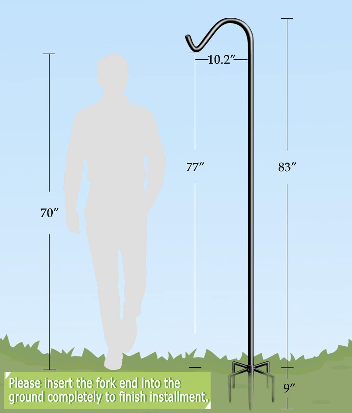 Garbuildman 92 Inch Tall Shepherd Hooks with 5-Forked Base, Adjustable Heavy Duty Bird Feeder Pole Stand Hanger for Outdoor, Shiny Black, 2 Pack