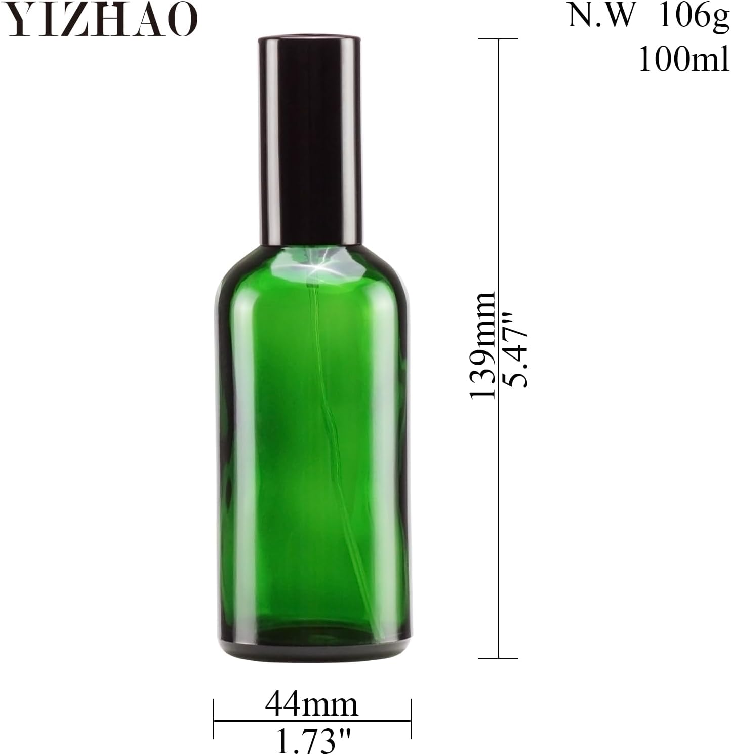 YIZHAO Green Glass Spray Bottles 4oz, with Small Fine Mist Spray, Metal Cap, Refillable for Essential Oil,Travel,Cleaning,Perfume,Aromatherapy,Makeup – 4 Pcs