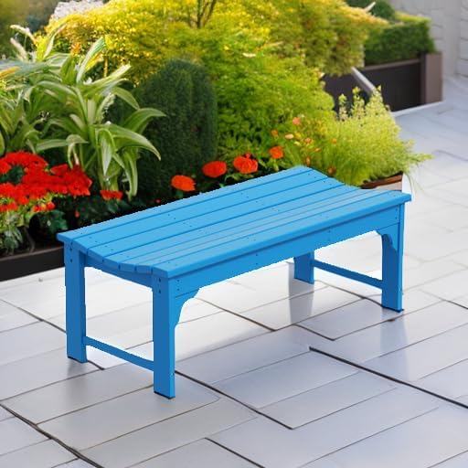 WestinTrends Malibu Outdoor Bench, All Weather Resistant Poly Lumber Backless Patio Garden Bench, Adirondack Curved Bench Seat for Comfort, Pacific Blue