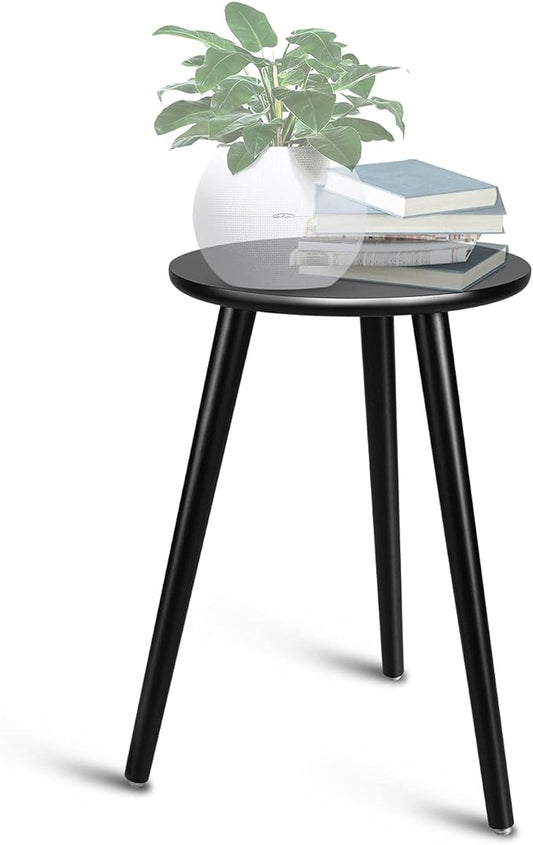 Uneedem Indoor Plant Stand Wood Mid Century Plant Stand for Indoor Plants, Modern Plant Table,Tall Plant Holder for Flower Pots, Small Round Side Table, End Table (B2-Black,High: 16.5")