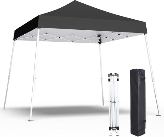 10x10 Pop Up Canopy, 300D Silver Coated Black Fabric Outdoor Gazebo, Beach Tent Slant Legs with Storage Bag,Easy Up Sun Shade Shelter Tents with 8x8 Top Cover for Patio,Party