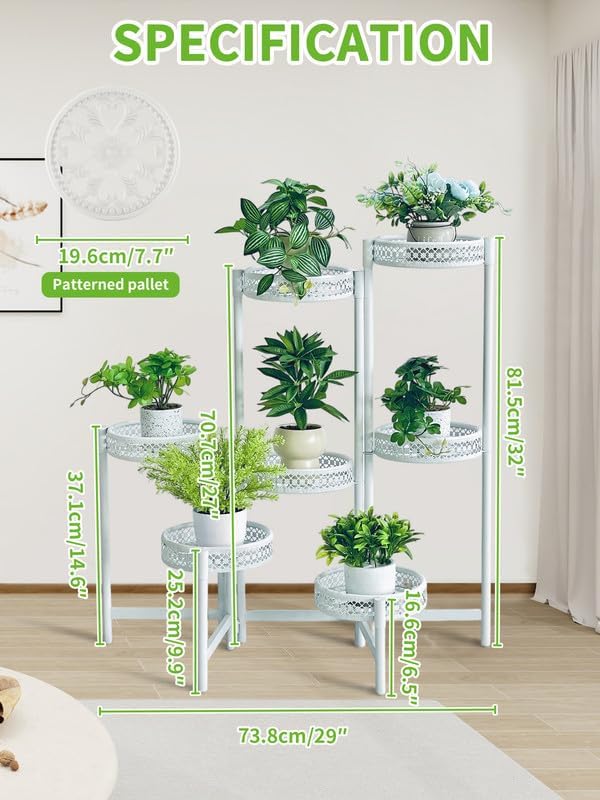 7 Tier Plant Stand Indoor Outdoor, Corner Tiered Plant Stands, Planter Display Rack for Multiple Plants, Wrought Iron Flower Stand, Folding Tall Plant Rack Shelf for House Patio Garden - WhiteWave