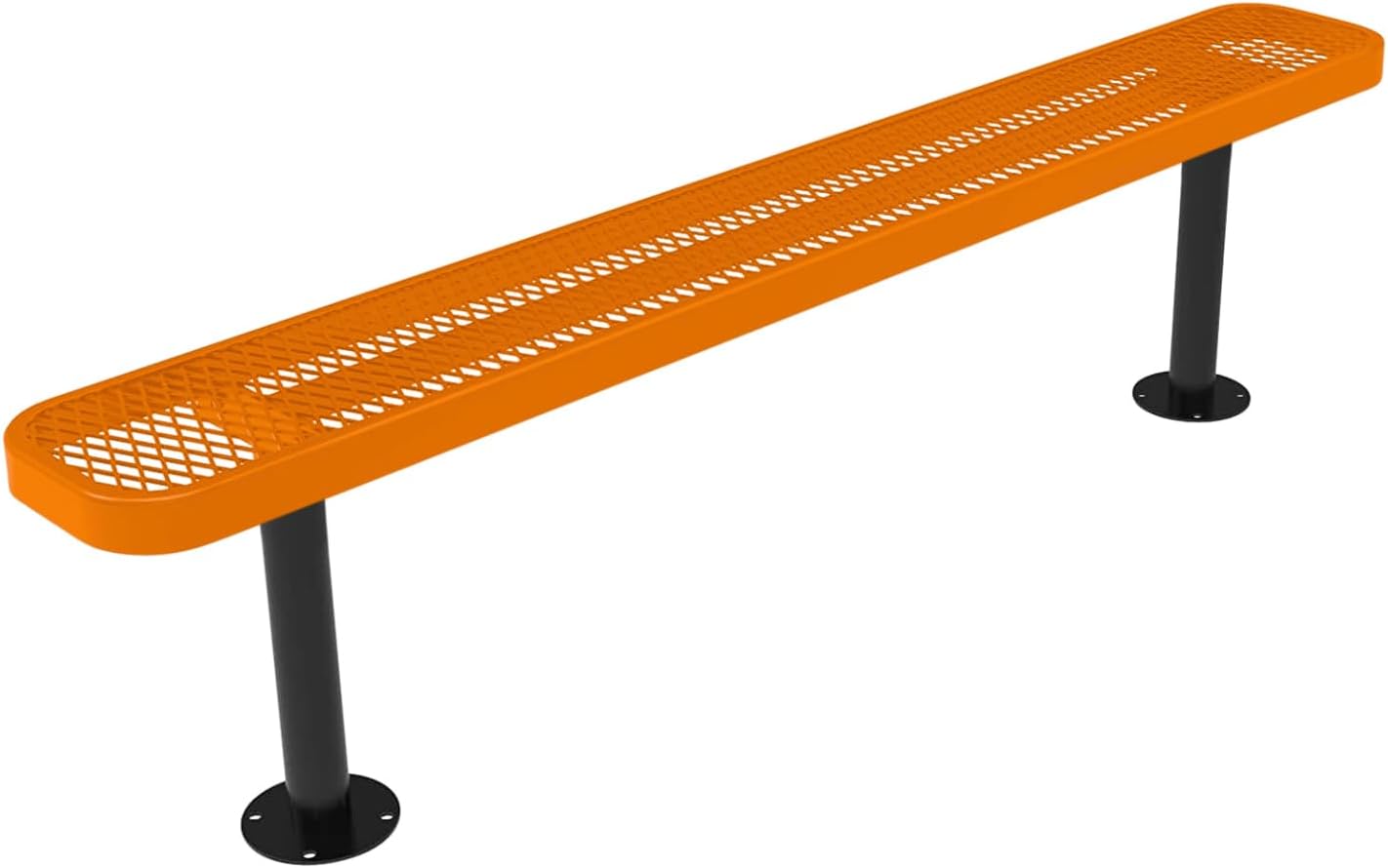 Heavy-Duty Outdoor Bench Thermoplastic Coated, Expanded Metal, Commercial-Grade Seating, Made in America (Surface Without Back, 6 Ft, Textured Orange)