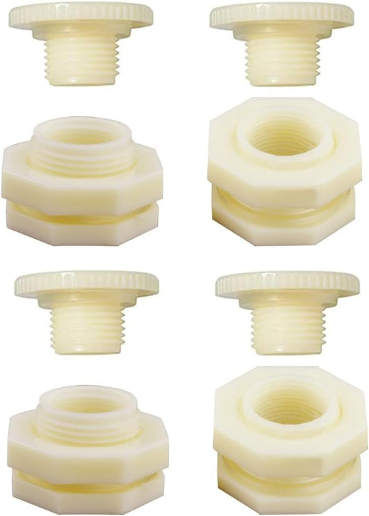 1/2 Female ABS Bulkhead Fitting, Plastic Water Tank Connector Adapter Fitting with Plugs for Outdoor rain Barrel Garden Hose Adapter Spigot kit Water Tank Gallon Drain Bucket(Set of 4)