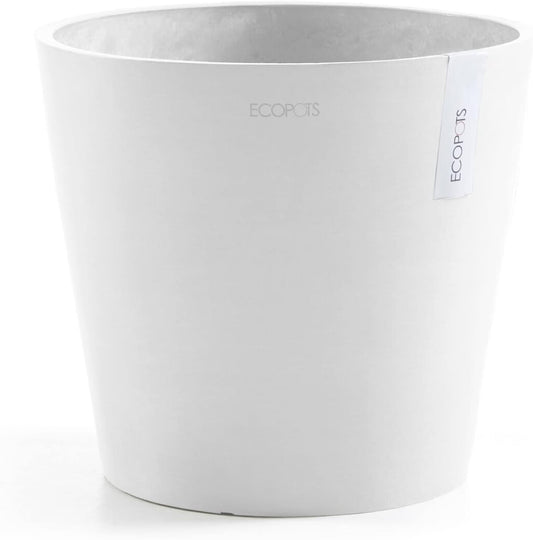 Ecopots Amsterdam Durable Modern Round Indoor/Outdoor Recycled-Based Composite Flower Pot Planter, Pure White, 12"