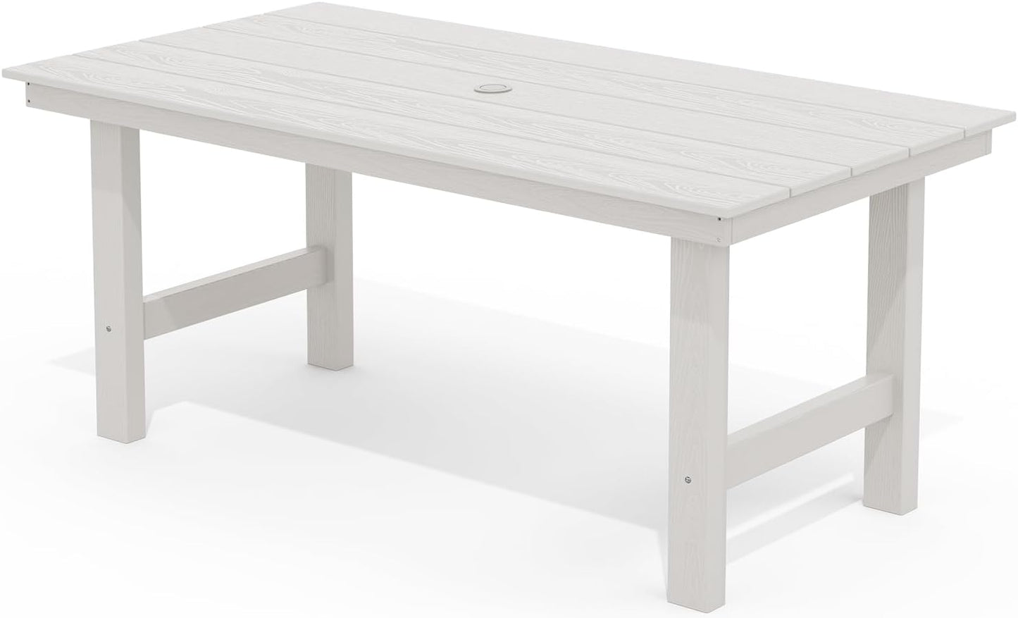 SERWALL HDPE Outdoor Dining Table for 6, 67" Rectangle Patio Dining Table with Umbrella Hole, White