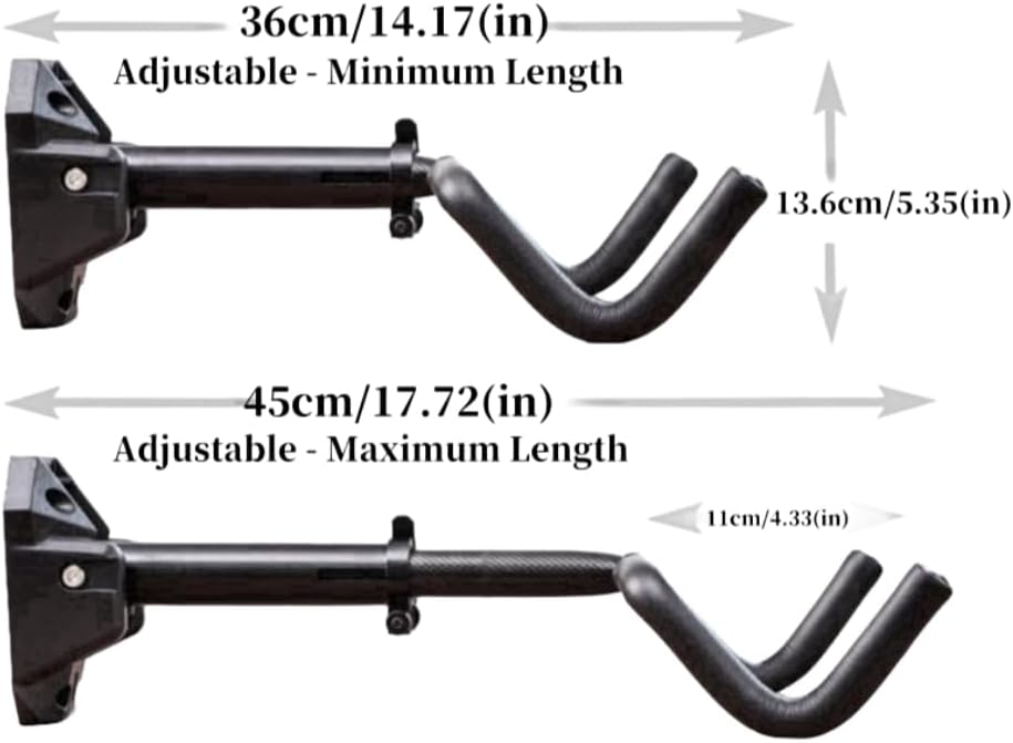 Bicycle Wall Mount Rack, Adjustable Angle, Foldable Design, with Mounting Hardware, Black (Snap fixation)