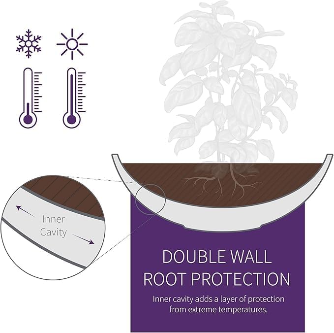 Crescent Garden Extra Large Outdoor Planter Bowl with Drain Hole for Water Gardens, Fountains, Decorative Landscaping - 40" W x 15" H (Weathered Concrete)