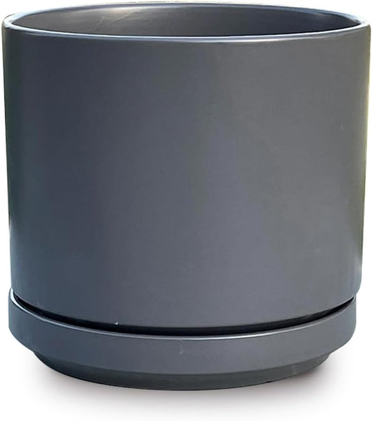 Ceramic Mid Modern Planter Pots with Detached Saucer - Indoor/Outdoor Plant Pots with Drainage Hole