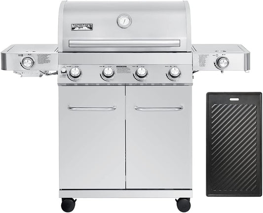 Monument Grills Larger 4-Burner Propane Gas Grills Stainless Steel with Cooking Plate(2 items)