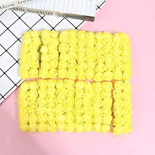 Foam Rose Fake Flowers for Crafts 144 pcs 2 cm Mini Wreaths Artificial Flower Bouquet Multicolor Rose Flower Wedding Scrapbooking Decoration Rose Fake Flower(Yellow)