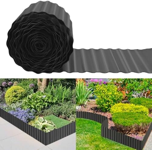 Landscape Edging Border 10in x 20ft- Corrugated Metal Garden Edging-Lawn Edging Borders-Galvanized Edging Long Strips Yard Border for DIY Flower Beds, Plants, Walkways-Black